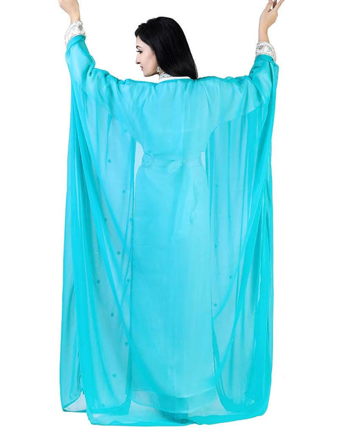Muslim Sky Blue Colored Embroidery worked Kaftan